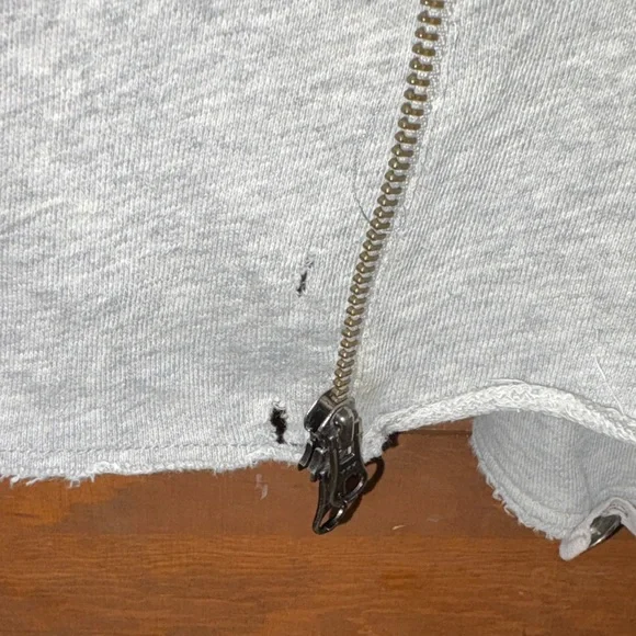 Free People Terry Light Gray Ruffle Asymmetric Cardigan jacket sweatshirt large - Picture 10 of 13